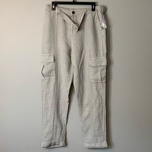Women’s Nicole Miller Linen Blend Cargo Pants - Khaki/Stone - Large
